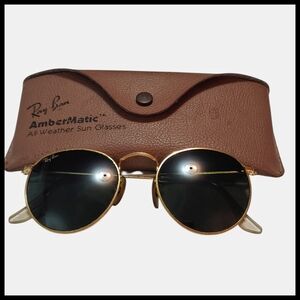 Ray-Ban Round Metal Sunglasses in Gold with Dark Green Lenses